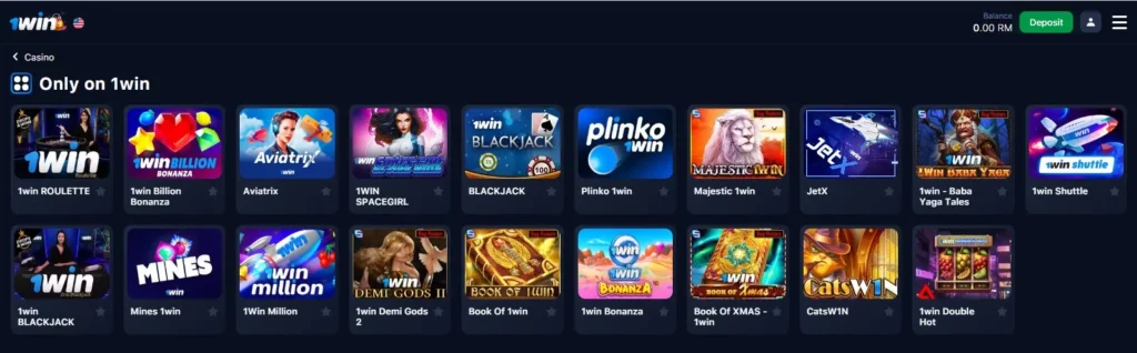 Exclusive games in 1WIN mobile app
